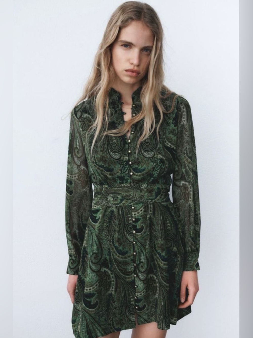 Zara Green Paisley Mini Dress